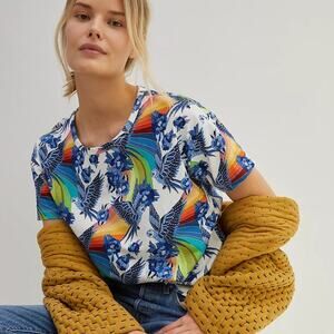 Farm Rio x Anthropologie Aves Motif Island Inspired Cotton Graphic Tee XS